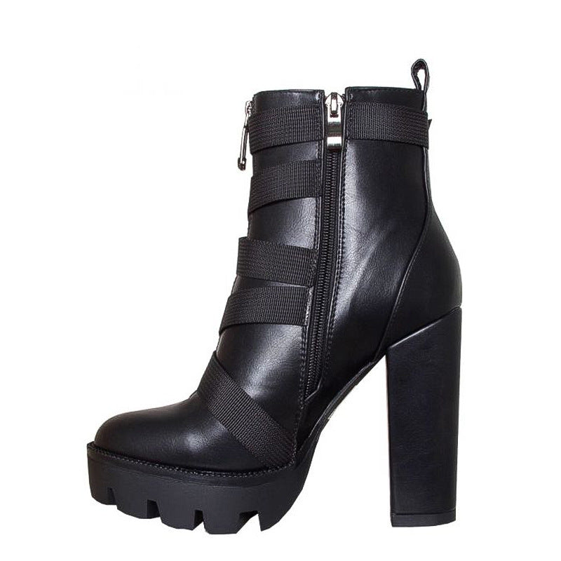 Thick Heel Strapped Booties