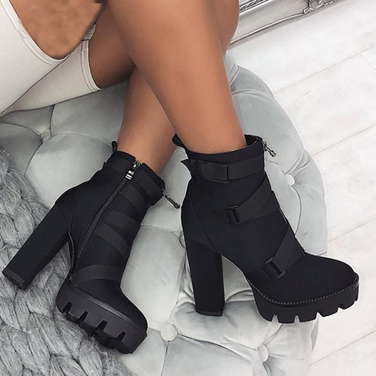 Thick Heel Strapped Booties