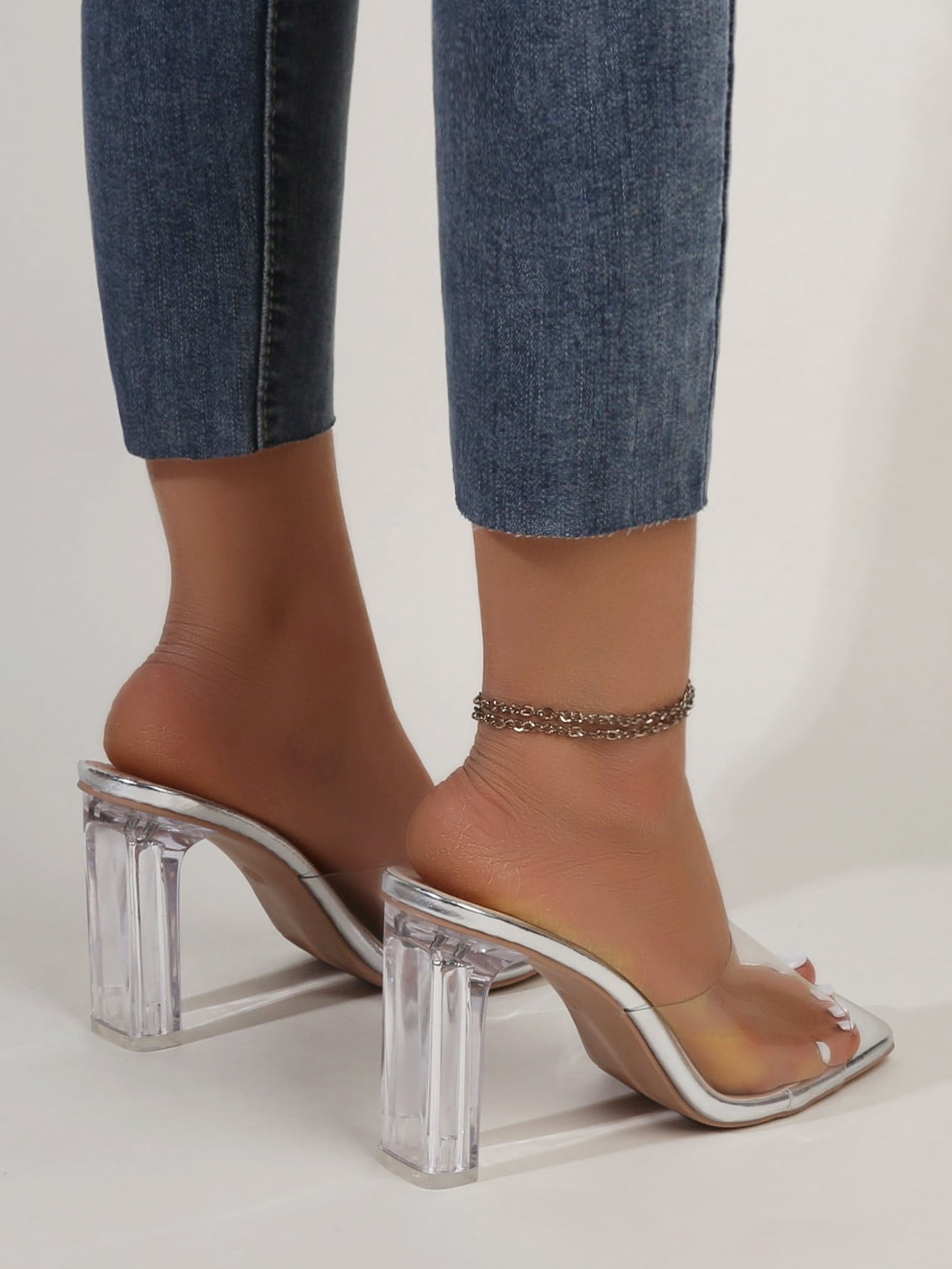 Clear Chunky Heeled Sandal Mules