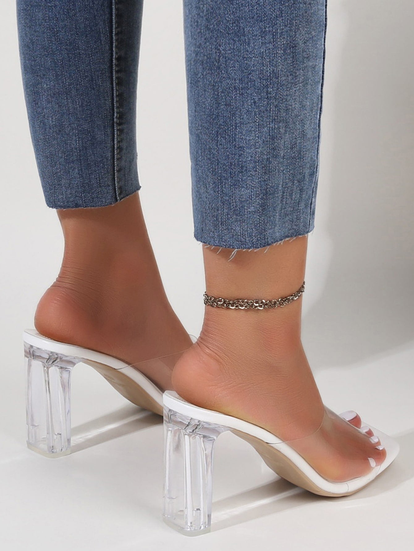 Clear Chunky Heeled Sandal Mules