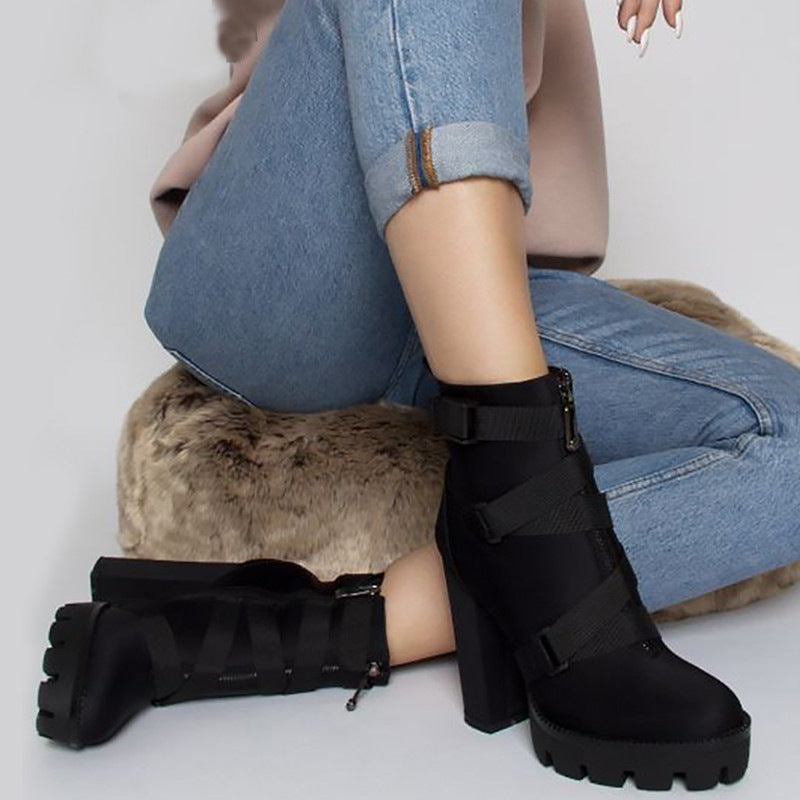 Thick Heel Strapped Booties