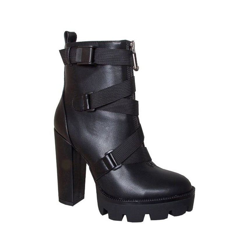 Thick Heel Strapped Booties